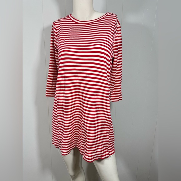 J Crew Womens Red & White Tunic Mini Dress Stretch 3/4 Sleeve Style 7659 - Picture 1 of 8